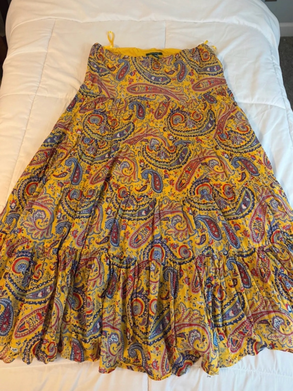 Ralph Lauren Yellow Paisley Tiered Maxi Skirt
